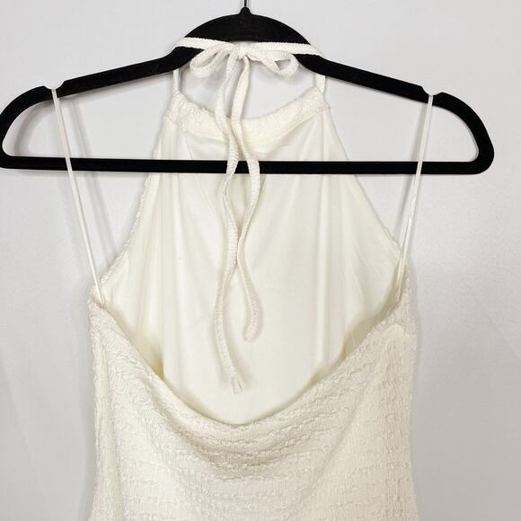 New Le Lis Collection Small S Ivory Smocked Halter Neck Mini Dress Summer Casual - Picture 7 of 12
